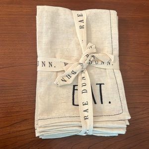 Rae Dunn Embroidered Napkins ENJOY CHEERS EAT DRINK Set of Four NWT